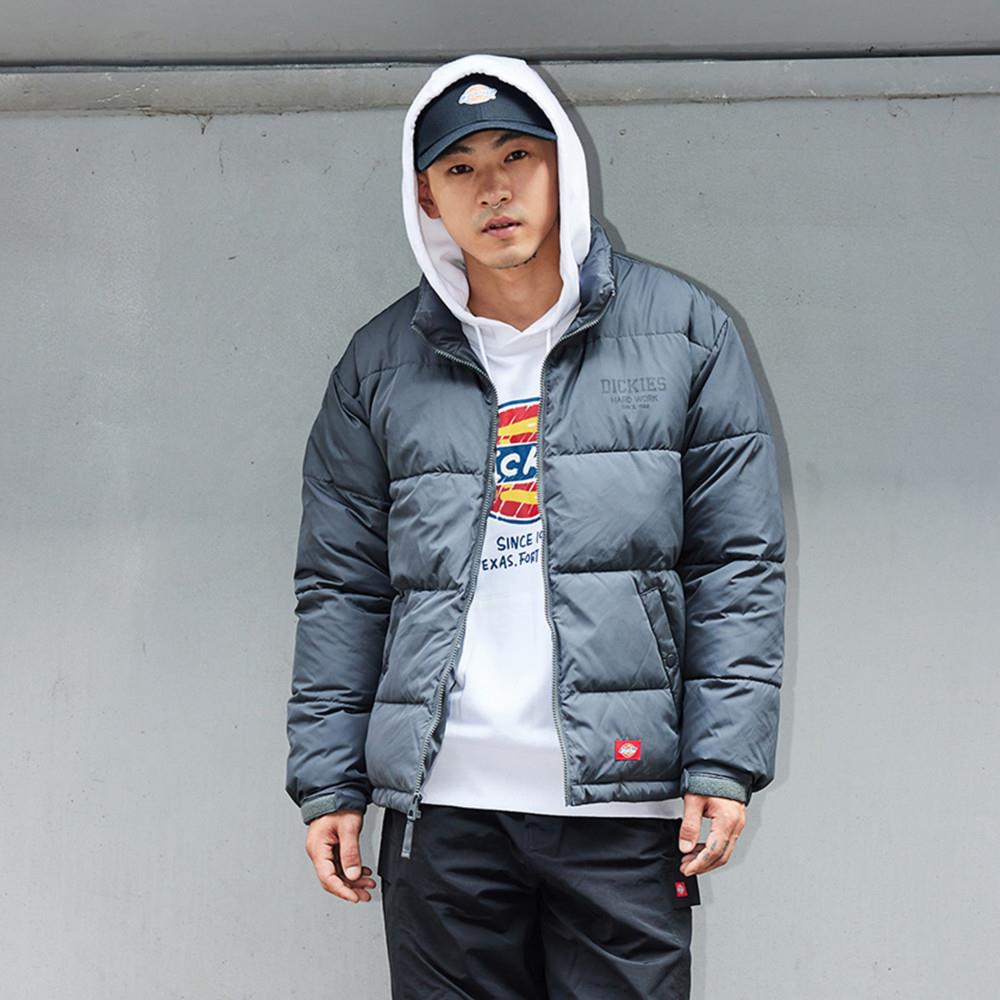 Dickies男款深灰色內抓絨胸前品牌Logo印花舒適保暖厚外套|DK0A87E2CF8