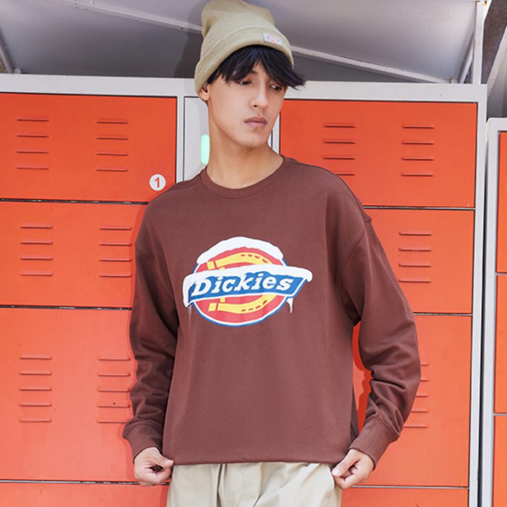 Dickies男款卡布奇諾棕胸前品牌經典三色Logo印花設計休閒大學T|DK0A884CK47