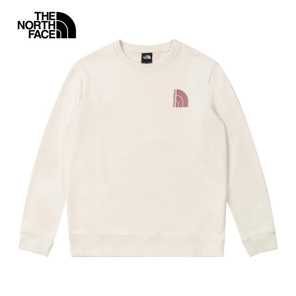 The North Face北面女款米白色舒適保暖經典品牌印花長袖大學T｜8AT0QLI
