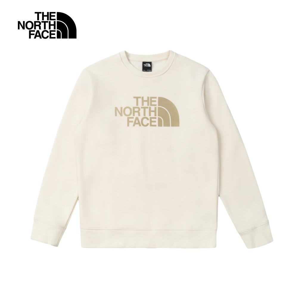 The North Face北面男款米白色舒適保暖大尺寸品牌印花長袖大學T｜8ATFQLI