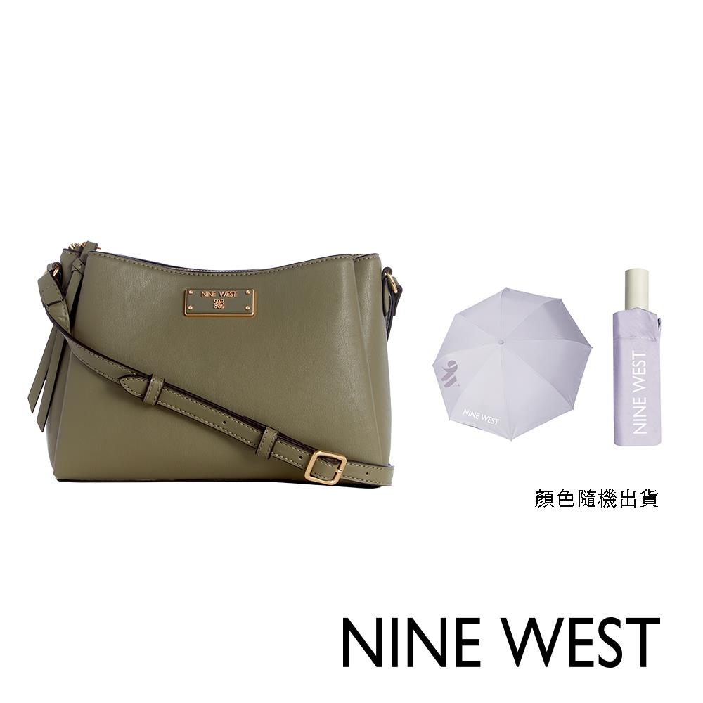 【NINE WEST 】純色斜背包-灰綠+品牌兩用傘(193314176674+G0016)