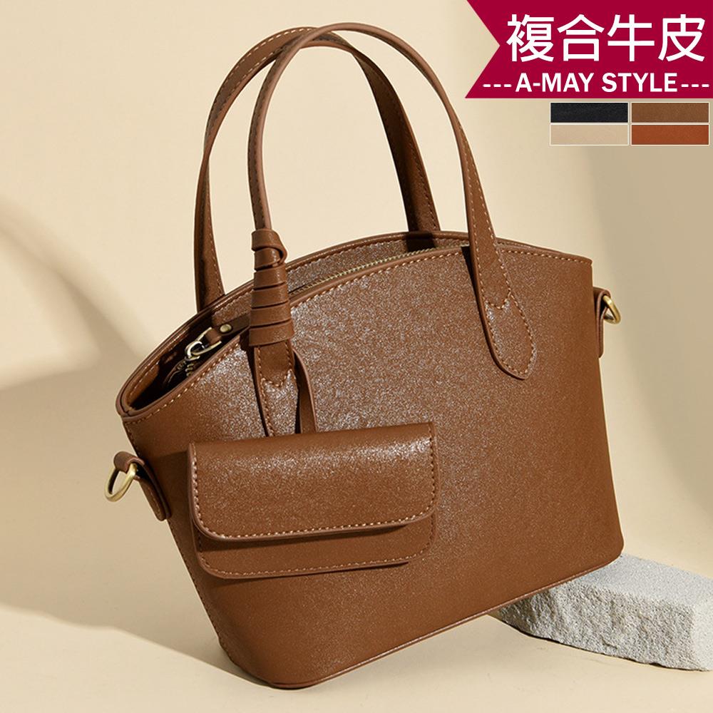 真皮包 斜背包 子母包 經典時尚牛皮紋圓弧手提托特包(4色)【XWL5290965】＊艾美時尚(現+預)