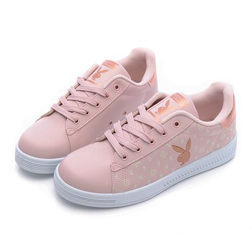 ⚡夏季應援 BIG SALE｜PLAYBOY 經典復古 滿花圖騰兔兔小白鞋-粉(PY0610)