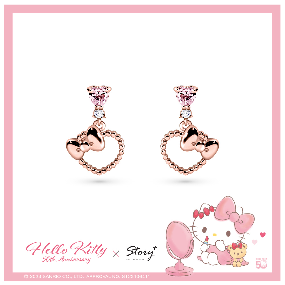 【STORY故事銀飾】Future蝴蝶結晶鑽純銀耳環(Hello Kitty 50th系列)