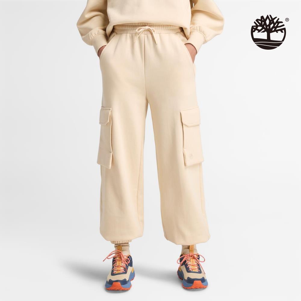 【網路限定】Timberland 女款象牙色刷毛工裝束口褲|A5ZH3EFL