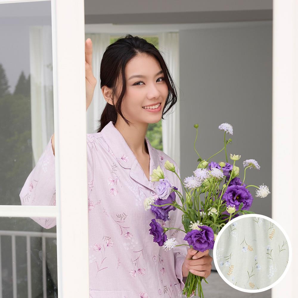 華歌爾睡衣-仕女系列 M-LL純棉印花國民領褲裝(嫩芽綠) LWZ85543GB