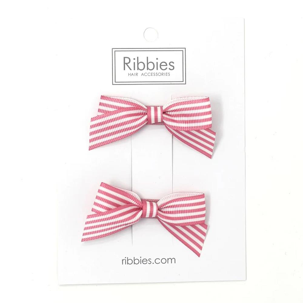 【Beeplay獨家】英國Ribbies 條紋蝴蝶結2入組-粉紅