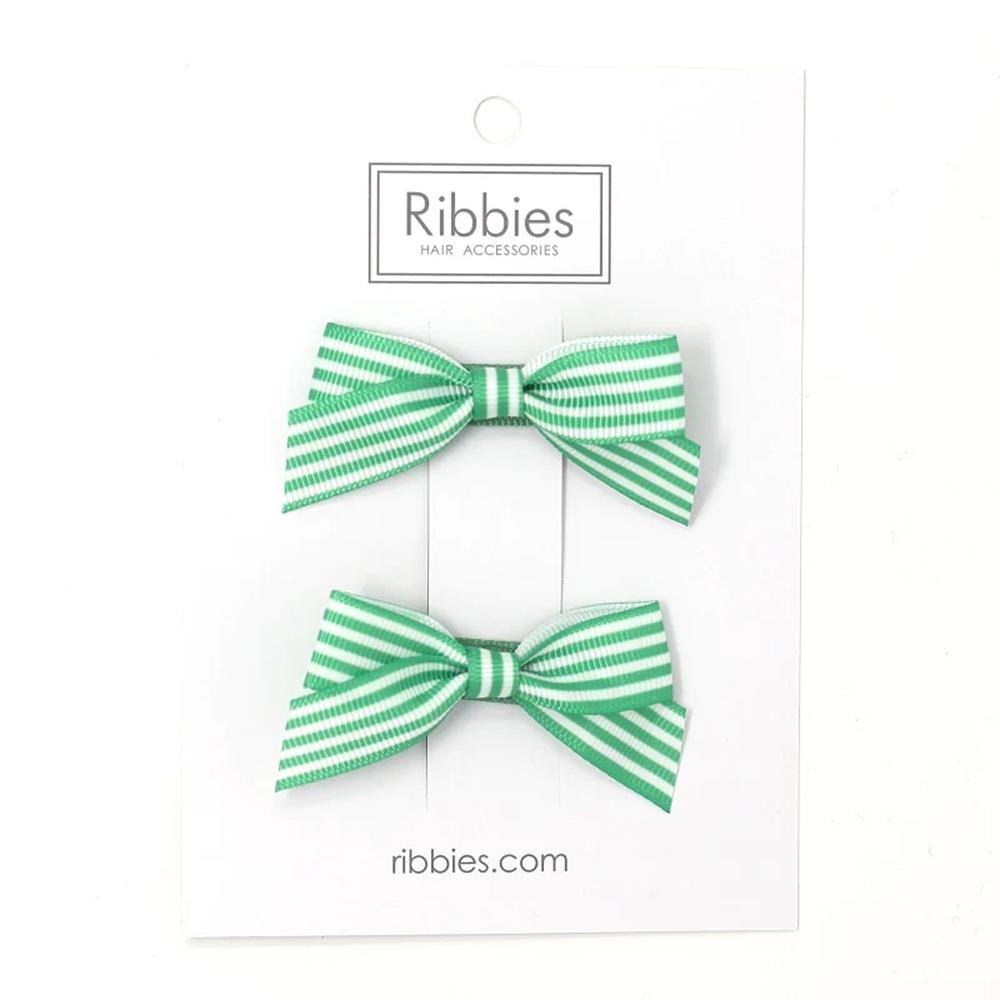 【Beeplay獨家】英國Ribbies 條紋蝴蝶結2入組-湖水綠