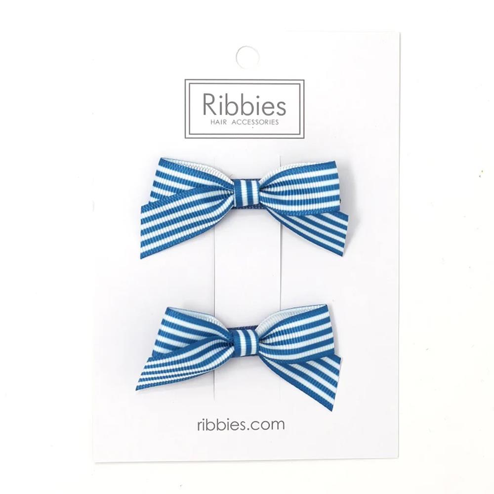【Beeplay獨家】英國Ribbies 條紋蝴蝶結2入組-土耳其藍