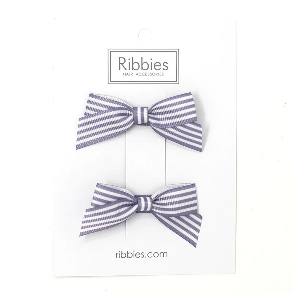 【Beeplay獨家】英國Ribbies 條紋蝴蝶結2入組-薰衣草紫