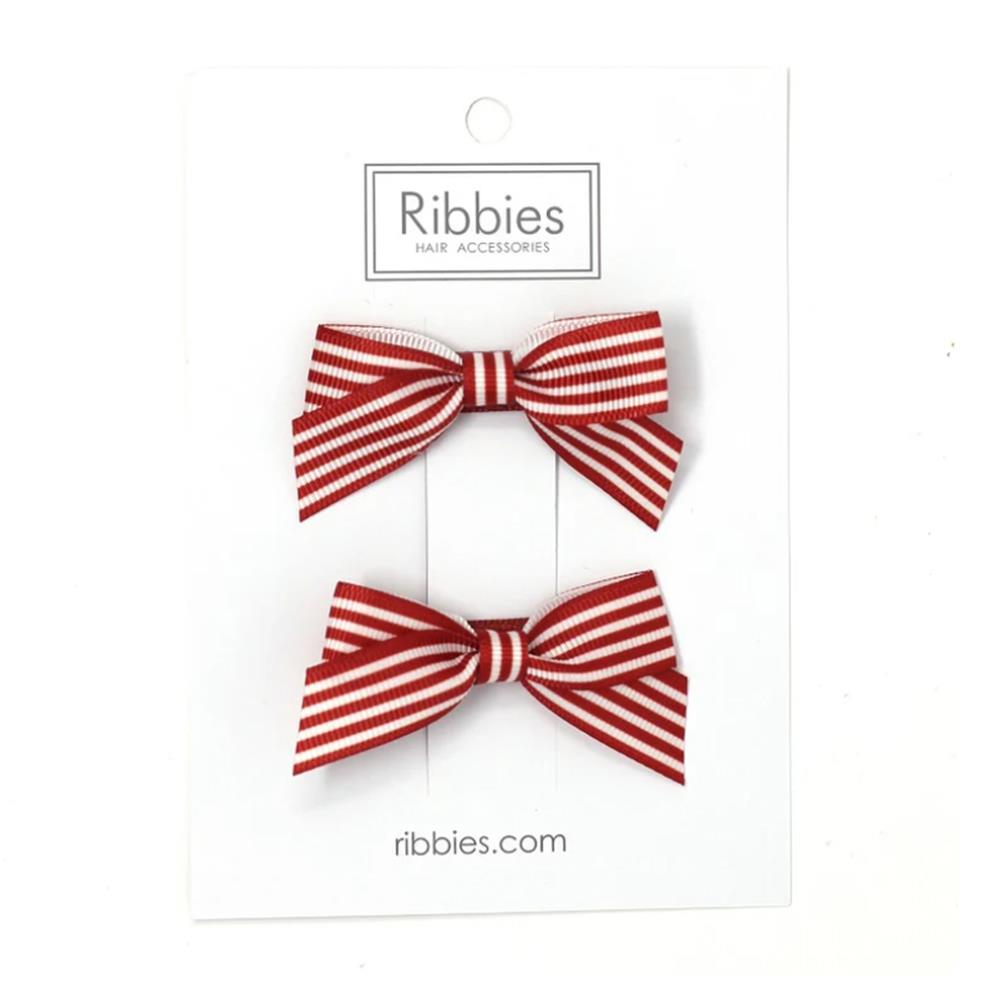【Beeplay獨家】英國Ribbies 條紋蝴蝶結2入組-鐵鏽紅