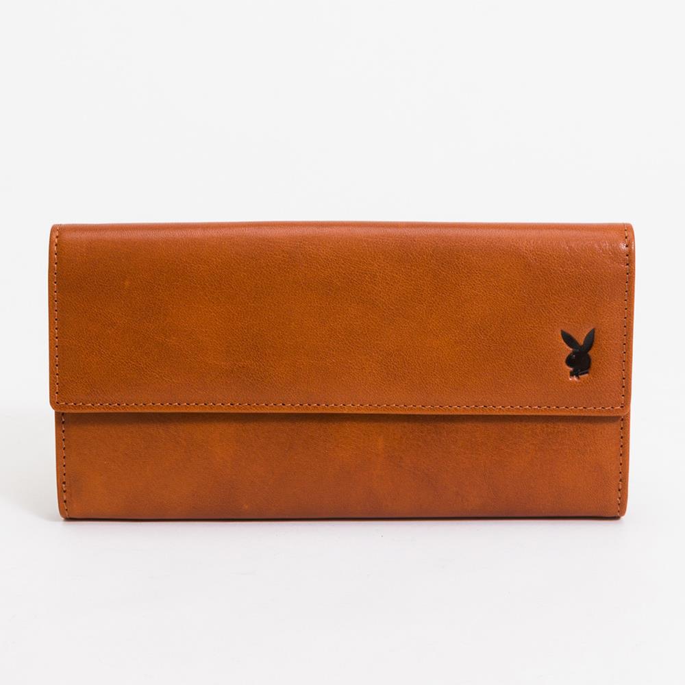 PLAYBOY - 翻蓋長夾 Leather 系列-咖色(532-9502-60-3)
