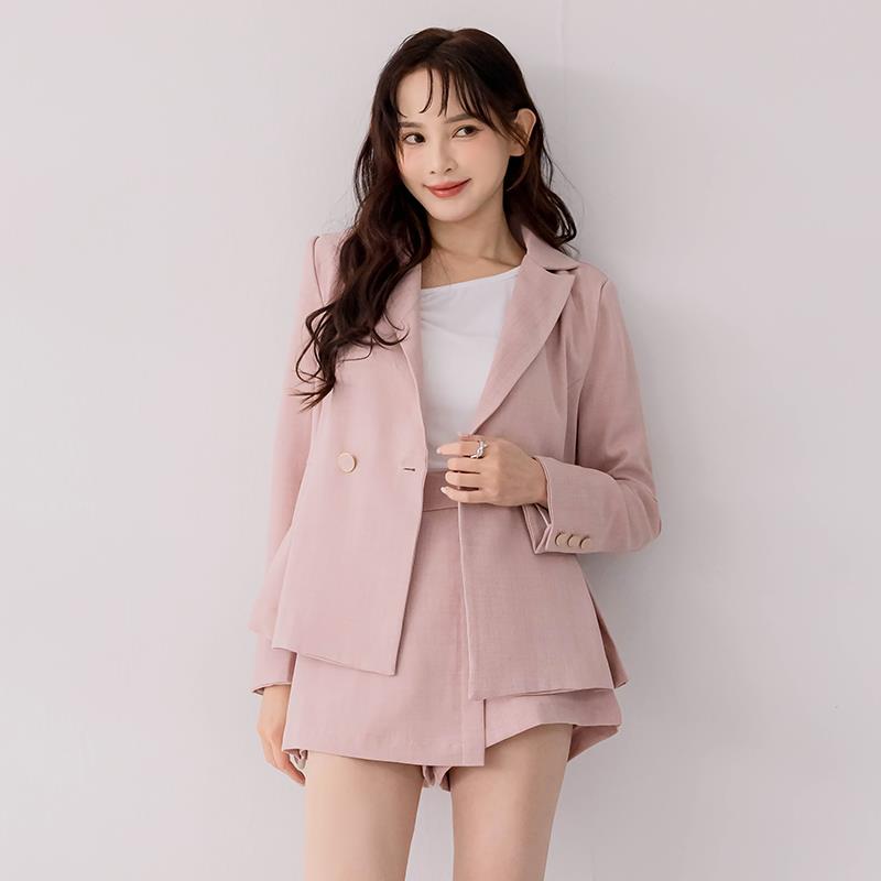 【初秋新品】HS 格相褶美型套西裝外套 氣質粉