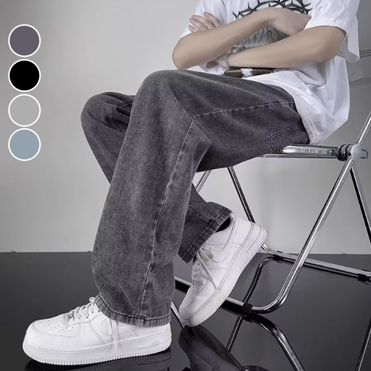 長褲 寬版直筒落地褲 寬版 寬鬆 開襟 牛仔 直筒褲 落地褲 牛仔褲 加大尺碼 台灣出貨【NTJ96615】