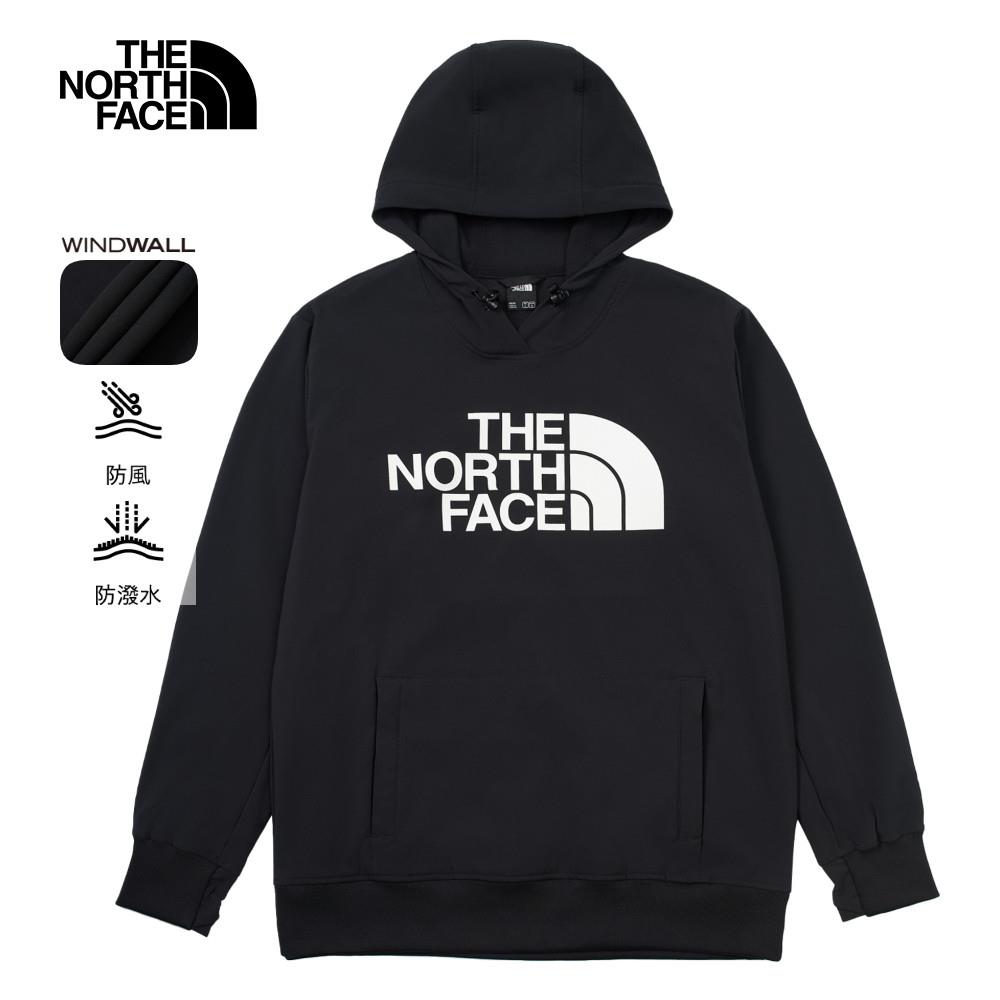 The North Face北面男款黑色DWR防潑水大尺寸印花長袖帽T｜82V64H0