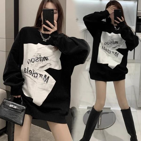 M-5XL美式maio搖滾風圓領薄款中長版上衣 中大碼女裝寬鬆顯瘦長袖T恤-凱西娃娃