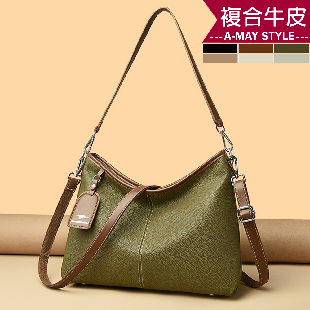 女真皮包 斜背包 吊牌牛皮紋大容量手提托特包(6色)【XWL250447】＊艾美時尚(現 預)