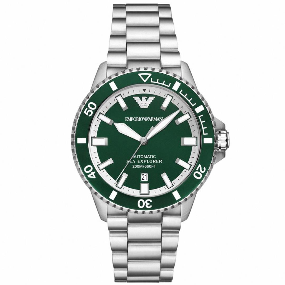 【活動價! 限時78折!】ARMANI Sea Explorer 海洋探險者不鏽鋼機械腕錶/銀x綠面 AR60080 亞曼尼 Emporio Armani 公司貨保固 熱賣中!