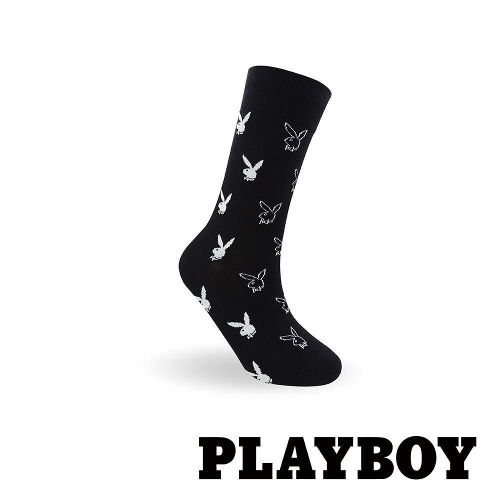 【紳士襪任選3雙469】 PLAYBOY  經典兔頭休閒襪-黑(BB5523)