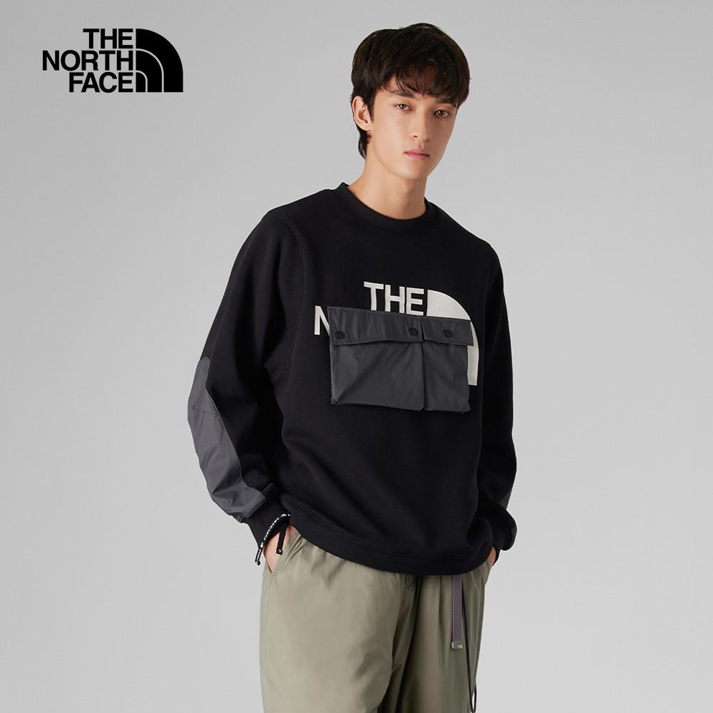 The North Face北面UE男款黑色胸前立體口袋設計長袖大學T｜8A87JK3