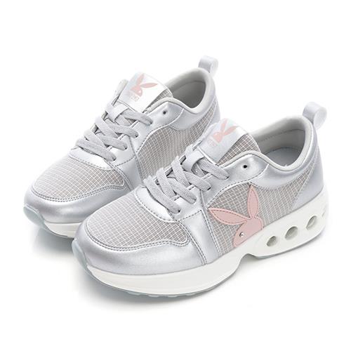 ⚡夏季應援 BIG SALE｜PLAYBOY 時尚千鳥格 抗震氣墊休閒鞋-銀(PY0653)