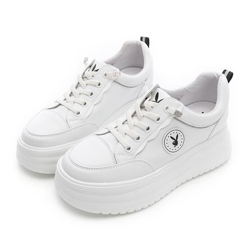 ⚡夏季應援 BIG SALE｜PLAYBOY EasyGO 5.5cm免綁帶真皮厚底鞋 -白(PY0629)