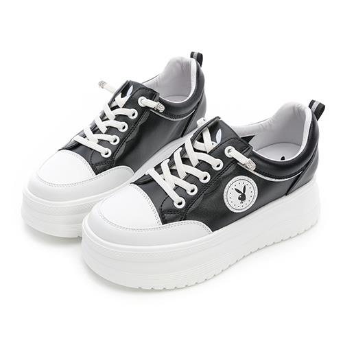 ⚡夏季應援 BIG SALE｜PLAYBOY EasyGO 5.5cm免綁帶真皮厚底鞋 -黑(PY0629)