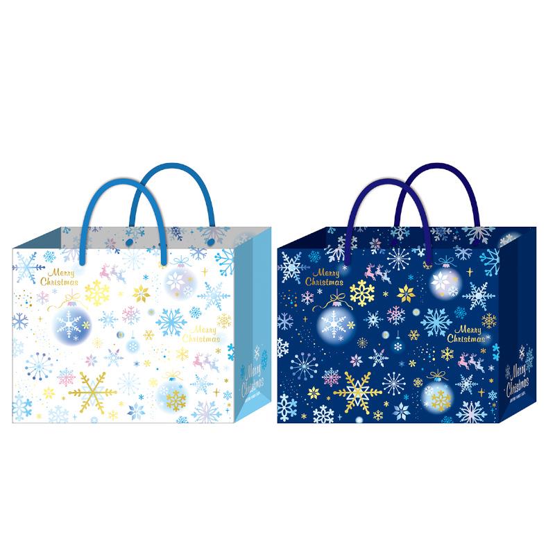 四季SEASON 聖誕燙金橫式提袋(3號)-白雪/藍雪
