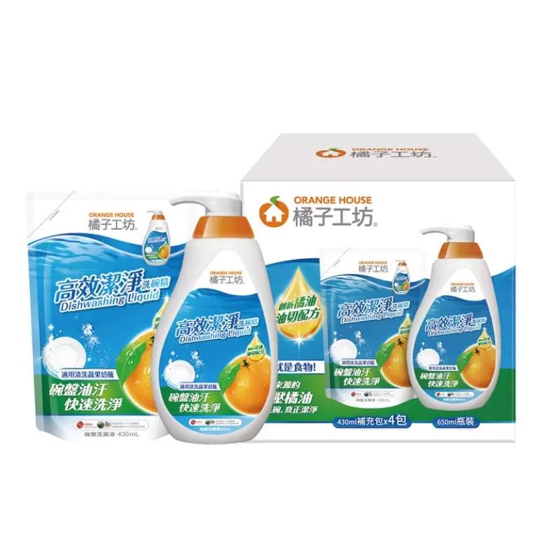 【美式賣場】橘子工坊高效潔淨洗碗精 (2370ml(罐裝650毫升*1入+補充包430毫升x 4入))