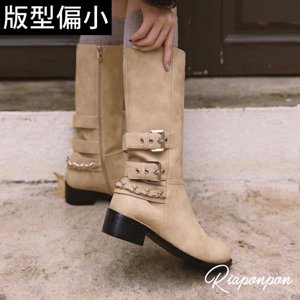 🍀兩雙現折$699🍀ANNSTAR 彭彭PON聯名-率性好穿中筒騎士靴3.5cm-杏