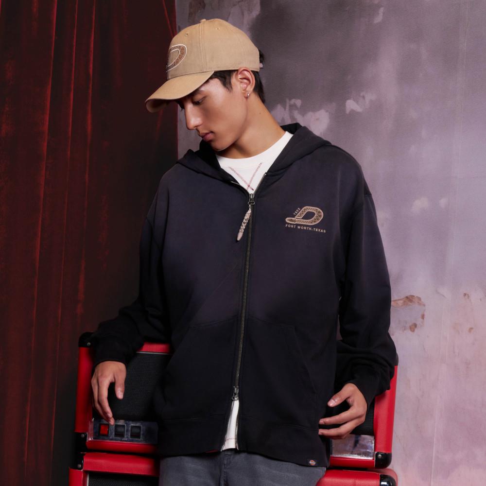 Dickies男款黑色水洗胸前蛇型D字刺繡設計CNY休閒連帽外套|DK0A88R5BLK