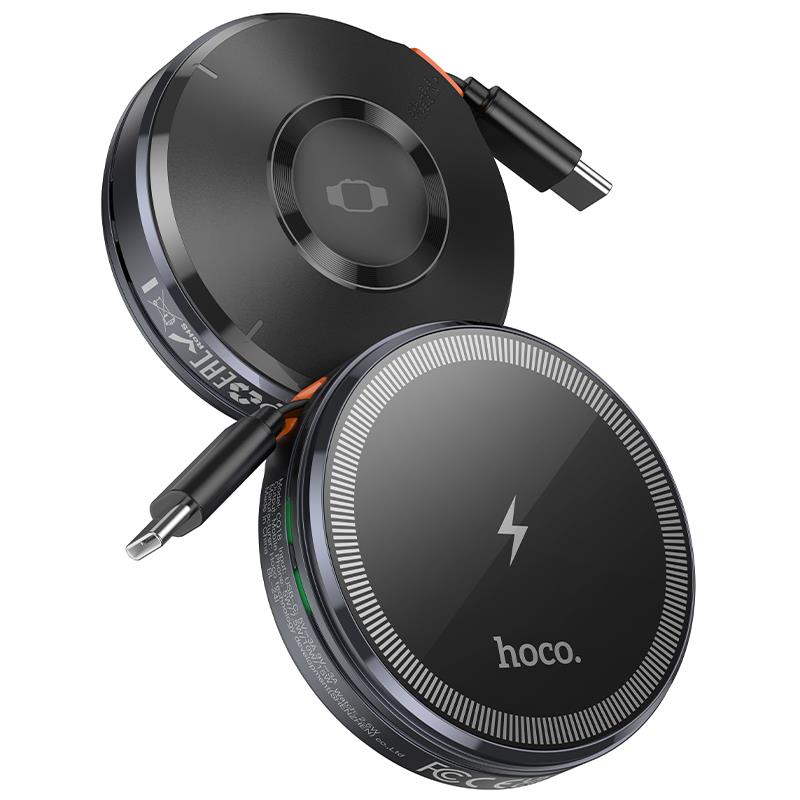 【hoco.浩酷】CQ18 閃聯(磁吸+iWatch)伸縮線無線快充 0.8M (錆色/銀色)