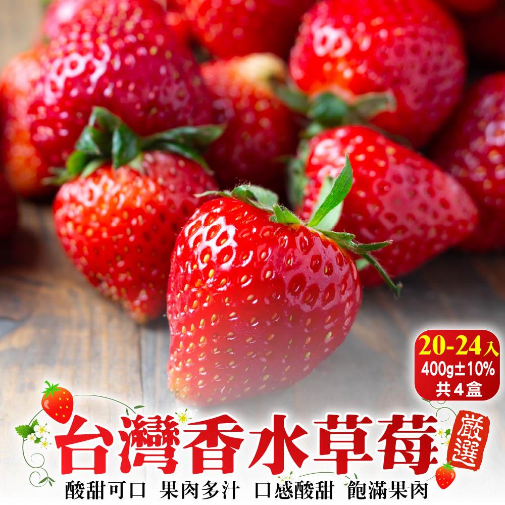 【廚鮮王-宅配】(免)4盒台灣草莓20-24入(約400g±10%含盒重(淨重約300-350g±10%/盒)*4盒)