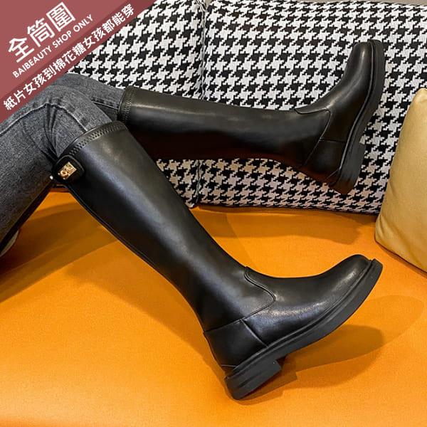 【限量現貨】【35-43全尺碼】全筒圍馬靴．經典素面皮革後拉鏈鎖釦圓頭厚底長靴．白鳥麗子 出清