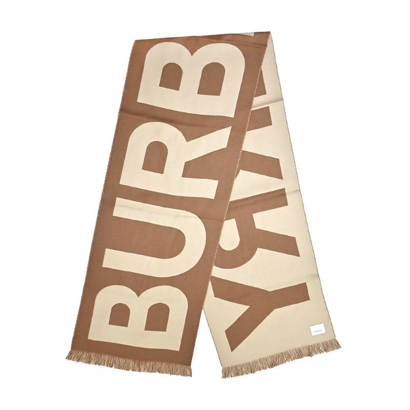 【BURBERRY】米色經典LOGO羊毛圍巾(約　３３ｃｍ　Ｘ　１８８ｃｍ)