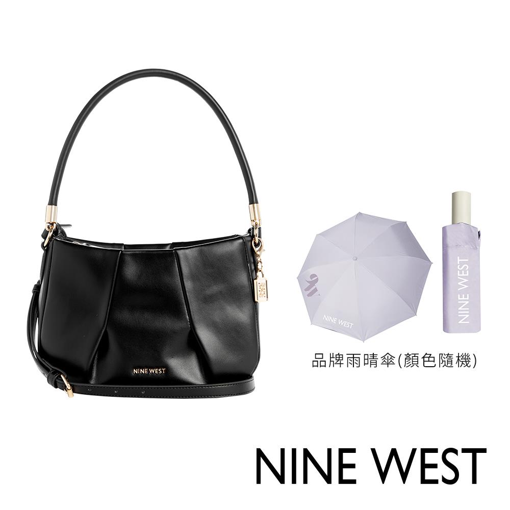 【NINE WEST 】抓皺手提肩背包-黑色 雨晴傘(193314186116 G0016)