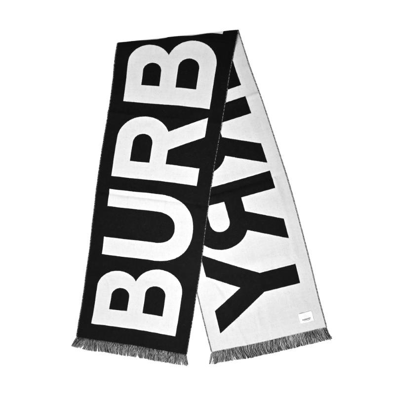 【BURBERRY】黑色經典LOGO羊毛圍巾(約　３３ｃｍ　Ｘ　１８８ｃｍ)