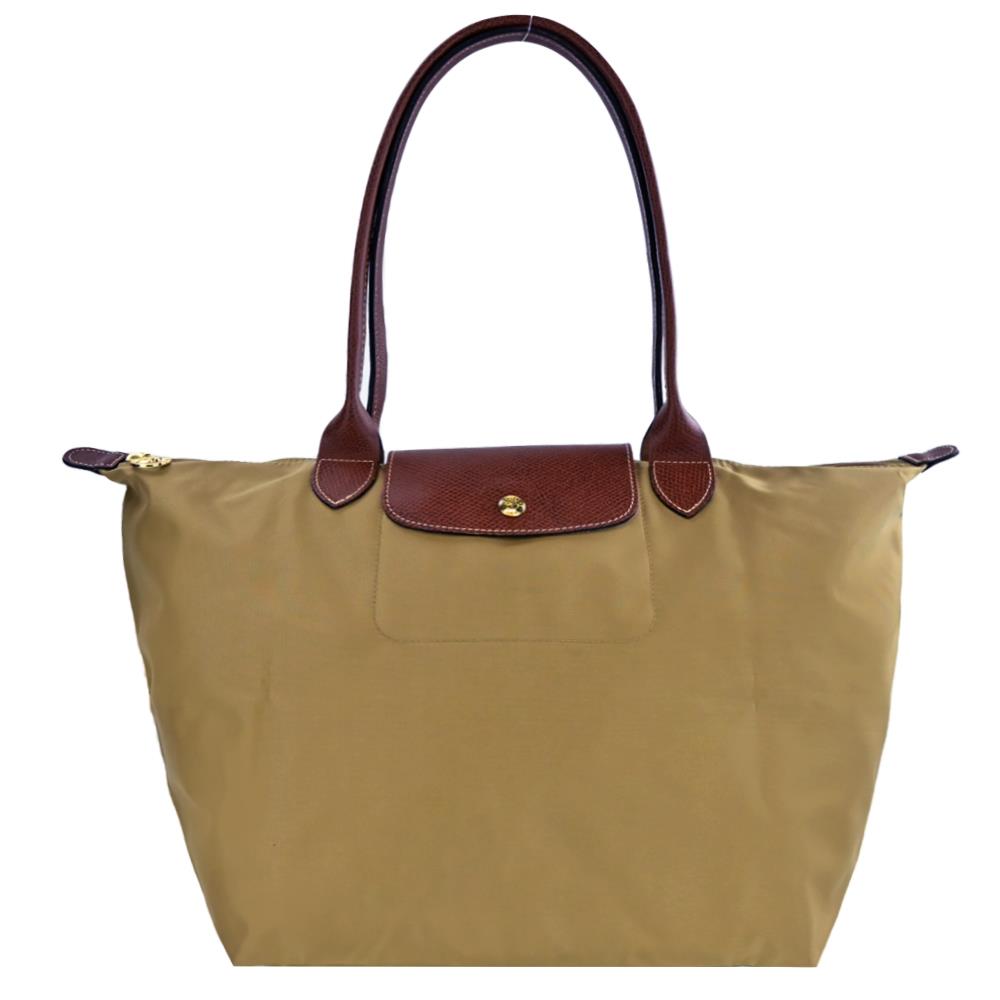 【LONGCHAMP】大/沙漠長把再生尼龍摺疊水餃包(大/沙漠，約長３１ｃｍ，高３０ｃｍ，底寬１９ｃｍ )