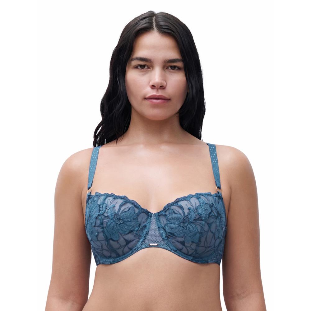 【Chantelle】1/2網紗無襯內衣>BCD>油畫藍(12Q50_A54)【Fleurs Signature】