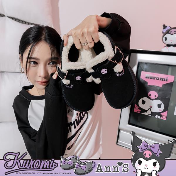 🐧 買就送堆堆襪套 🐧Ann’S X Sanrio三麗鷗 Kuromi酷洛米聯名 周圍羊羔毛毛防潑水鍍膜麂皮真皮厚底雪靴3.5cm-黑