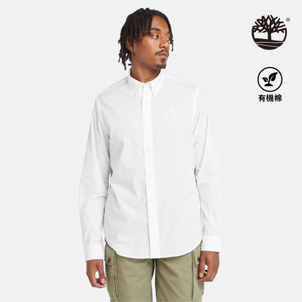 Timberland 男款白色彈性府綢長袖襯衫|A2ANC100