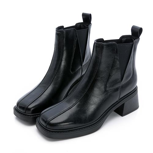 ✨超Hihg生日慶 結帳登記再抽美包│PLAYBOY 都會個性 側V彈性真皮方楦短靴 -黑(PY0720)