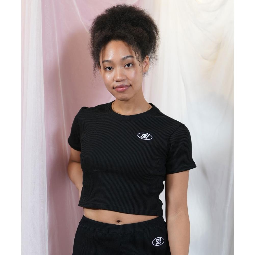 【DC SHOES】女款-25 WS TELECO SHORT SS 羅紋短版T恤-黑色 (LST251308251-BLK)