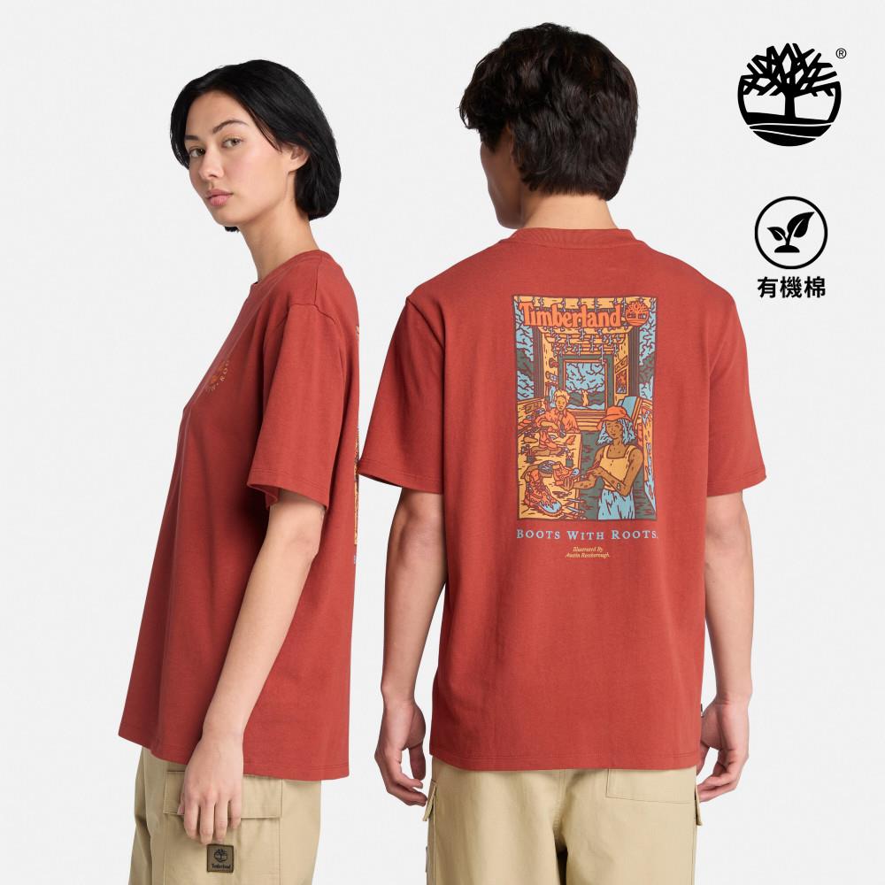 Timberland 中性暗紅色背後印花短袖T恤|A6A9KEOD