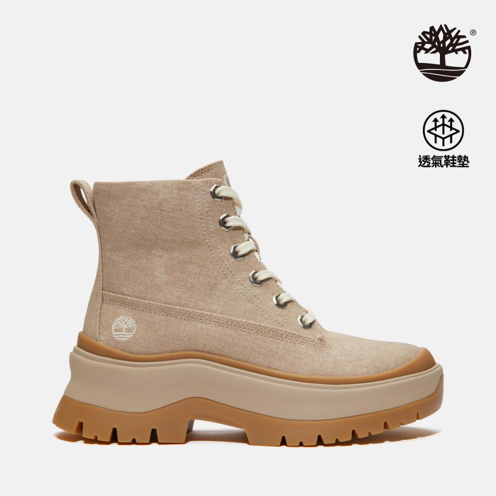 【網路限定】Timberland 女款淺米色帆布中筒休閒靴|A2R1AER1