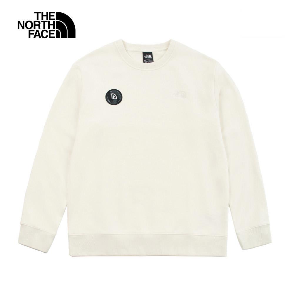 【新年款】The North Face北面男女款米白色舒適經典品牌印花長袖大學T｜8CFWQLI