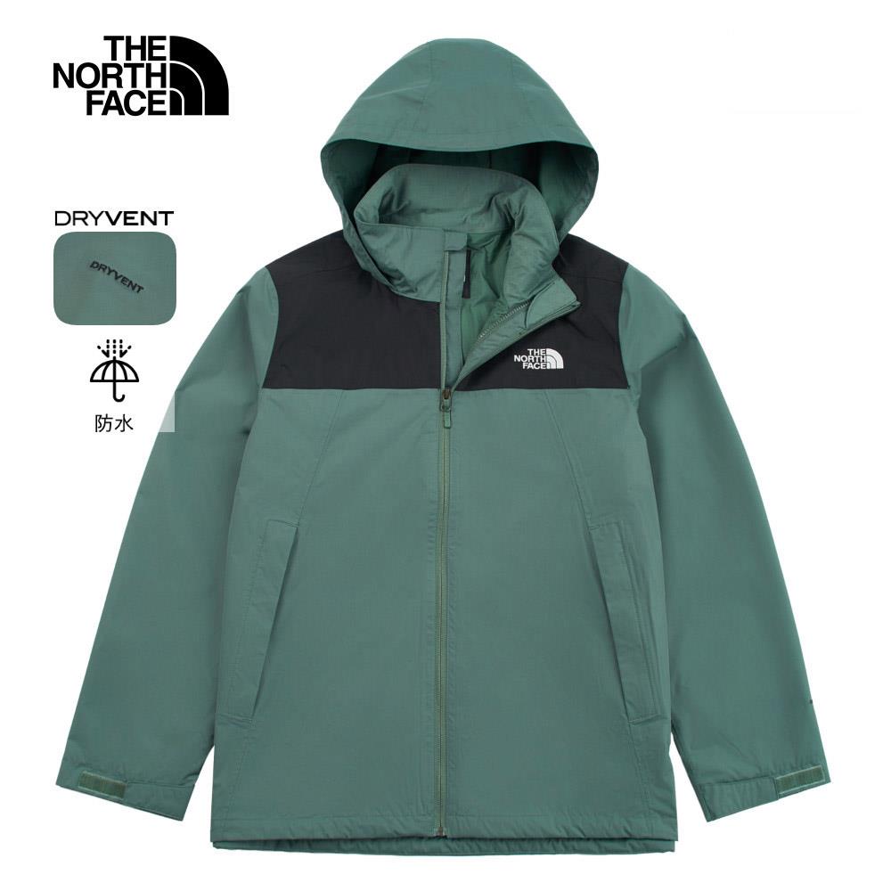 The North Face北面男款綠色DryVent防水透氣可調節收納連帽衝鋒衣｜88FRLFW