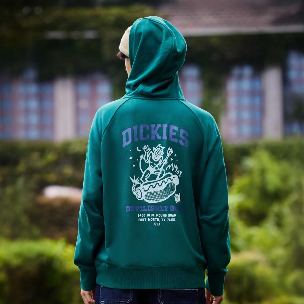 Dickies男款雨林綠背部趣味惡魔圖案印花休閒連帽大學T|DK0A87FEJ60