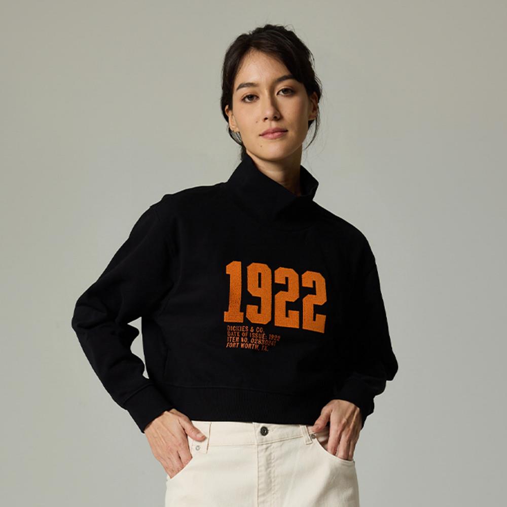 Dickies女款黑色胸前立體圖案羅紋高領短版長袖上衣|DK0A87L9BLK