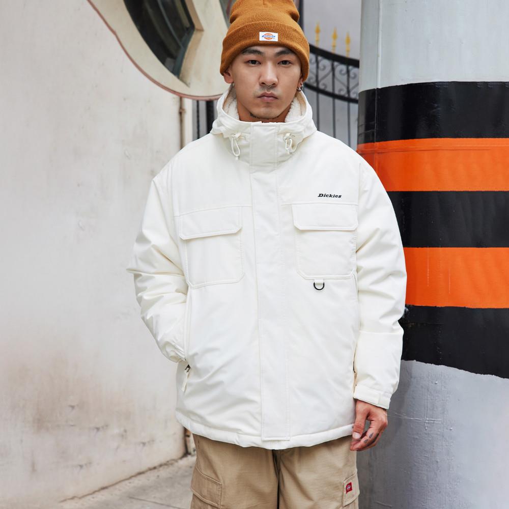 Dickies男款米白色內帽羊羔絨多口袋設計連帽外套|DK0A87ZWC48